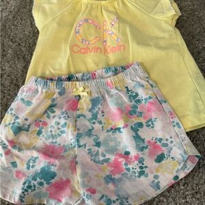 Calvin Klein Yellow Tee and Floral Print Shorts